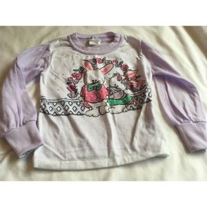 Vintage Toddler Girl 4T Pajama Top Bunny Wedding Flowers 90s Retro 80s